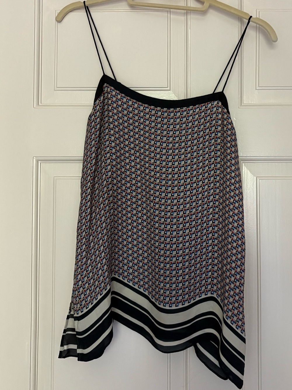 Vince Multicolor Geometric Spaghetti Strap Camisole with navy blue Trim